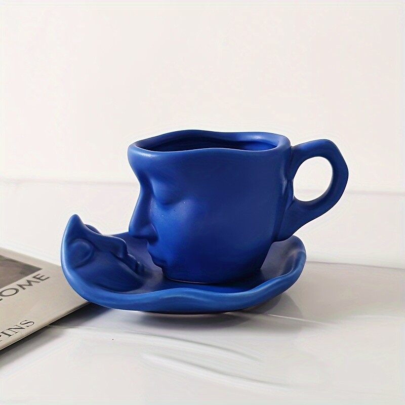 1 cană din ceramică de 100 ml cu farfurie metal care atinge fața creativă din ceramică Kiss Espresso Cadou de Crăciun Cadou de nuntă de naștere