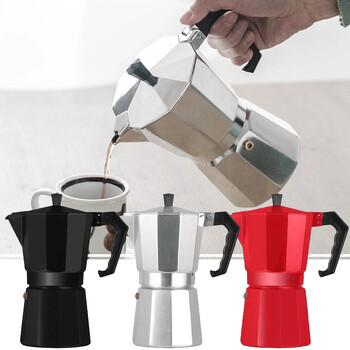 Καφετιέρα Moka Pot Αλουμινένιο Μαγειρείο Εσπρέσο Κλασικό Ιταλικό Κουβανέζικο Διαχυτήρα Καπουτσίνο Ασημί Μαύρο Κόκκινο