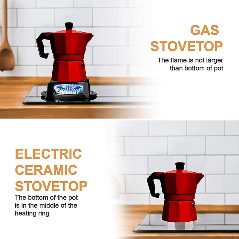 Kavos virimo aparatas Moka puodas aliuminio viryklė espreso kavos virimo aparatas Klasikinis itališkas kubietiškas kavos perkoliatorius Kapučino sidabrinė juoda raudona