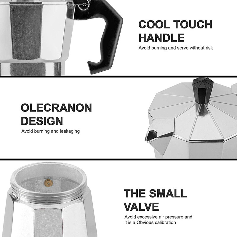 Kavos virimo aparatas Moka puodas aliuminio viryklė espreso kavos virimo aparatas Klasikinis itališkas kubietiškas kavos perkoliatorius Kapučino sidabrinė juoda raudona