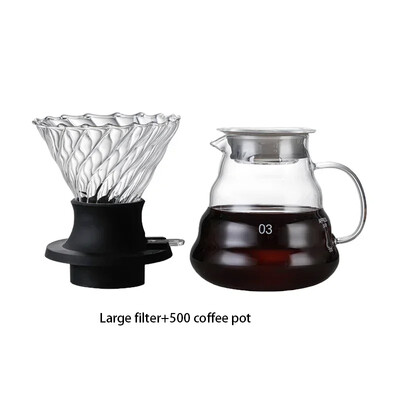 V-kujuline kohvikomplekt paksendatud tilgafiltriga, mitmeosaline komplekt, mis on ühendatud Ameerika kohvi käsitsi valmistatud kohvitööriistadega