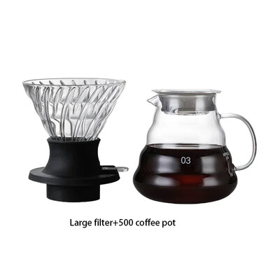 V-kujuline kohvikomplekt paksendatud tilgafiltriga, mitmeosaline komplekt, mis on ühendatud Ameerika kohvi käsitsi valmistatud kohvitööriistadega