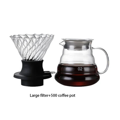 V-kujuline kohvikomplekt paksendatud tilgafiltriga, mitmeosaline komplekt, mis on ühendatud Ameerika kohvi käsitsi valmistatud kohvitööriistadega