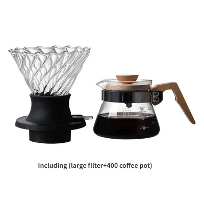V-kujuline kohvikomplekt paksendatud tilgafiltriga, mitmeosaline komplekt, mis on ühendatud Ameerika kohvi käsitsi valmistatud kohvitööriistadega