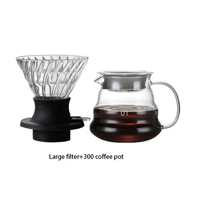 V-kujuline kohvikomplekt paksendatud tilgafiltriga, mitmeosaline komplekt, mis on ühendatud Ameerika kohvi käsitsi valmistatud kohvitööriistadega