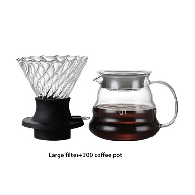 V-kujuline kohvikomplekt paksendatud tilgafiltriga, mitmeosaline komplekt, mis on ühendatud Ameerika kohvi käsitsi valmistatud kohvitööriistadega