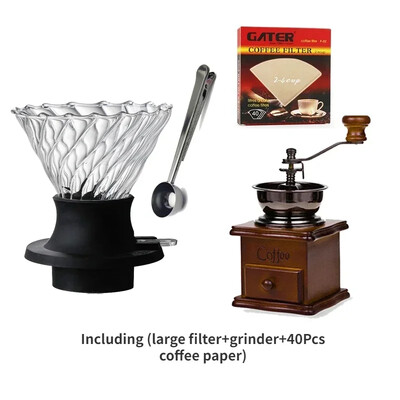 V-kujuline kohvikomplekt paksendatud tilgafiltriga, mitmeosaline komplekt, mis on ühendatud Ameerika kohvi käsitsi valmistatud kohvitööriistadega