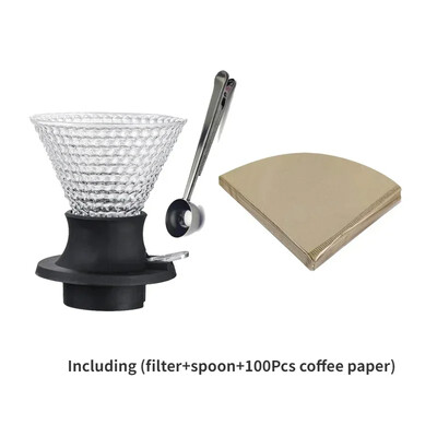V-kujuline kohvikomplekt paksendatud tilgafiltriga, mitmeosaline komplekt, mis on ühendatud Ameerika kohvi käsitsi valmistatud kohvitööriistadega