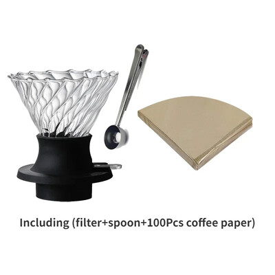 V-kujuline kohvikomplekt paksendatud tilgafiltriga, mitmeosaline komplekt, mis on ühendatud Ameerika kohvi käsitsi valmistatud kohvitööriistadega