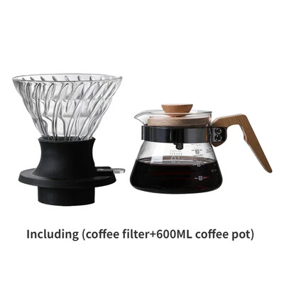 V-kujuline kohvikomplekt paksendatud tilgafiltriga, mitmeosaline komplekt, mis on ühendatud Ameerika kohvi käsitsi valmistatud kohvitööriistadega