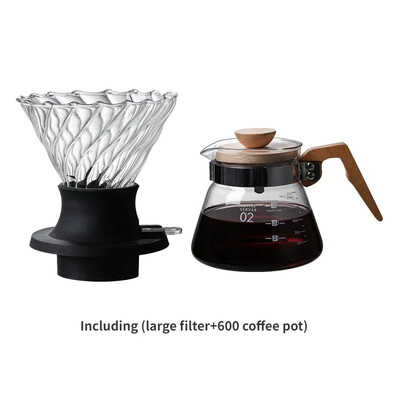 V-kujuline kohvikomplekt paksendatud tilgafiltriga, mitmeosaline komplekt, mis on ühendatud Ameerika kohvi käsitsi valmistatud kohvitööriistadega