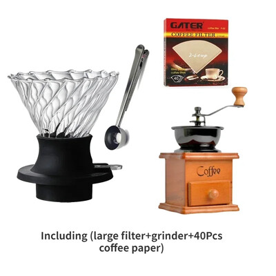 V-kujuline kohvikomplekt paksendatud tilgafiltriga, mitmeosaline komplekt, mis on ühendatud Ameerika kohvi käsitsi valmistatud kohvitööriistadega