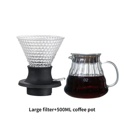 V-kujuline kohvikomplekt paksendatud tilgafiltriga, mitmeosaline komplekt, mis on ühendatud Ameerika kohvi käsitsi valmistatud kohvitööriistadega