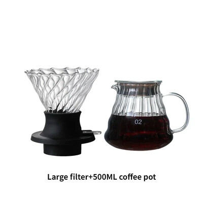 V-kujuline kohvikomplekt paksendatud tilgafiltriga, mitmeosaline komplekt, mis on ühendatud Ameerika kohvi käsitsi valmistatud kohvitööriistadega