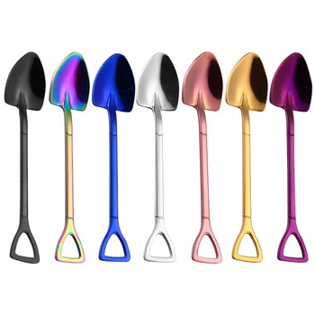 2X Gold Creative inox 304 Small Shovel Spoon Design Επίχρυσο σερβίτσιο Κουτάλι καφέ Κουτάλι παγωτού