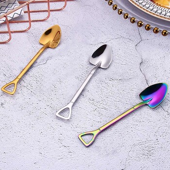 2X Gold Creative inox 304 Small Shovel Spoon Design Επίχρυσο σερβίτσιο Κουτάλι καφέ Κουτάλι παγωτού