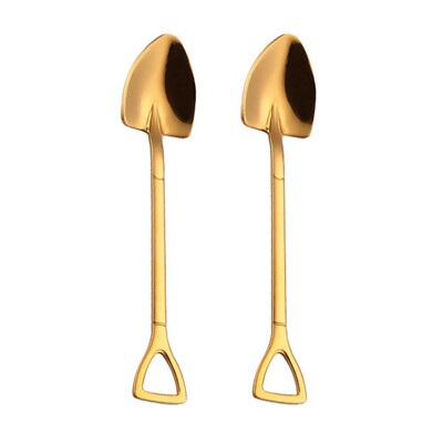 2X Gold Creative inox 304 Small Shovel Spoon Design Επίχρυσο σερβίτσιο Κουτάλι καφέ Κουτάλι παγωτού