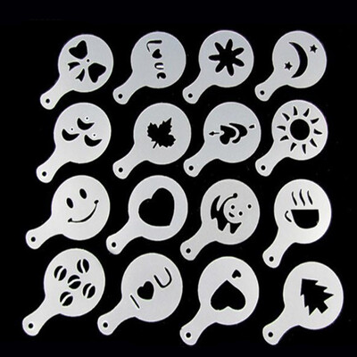 16 vnt./rinkinys Kavos formelės Latte Cappuccino Barista meno trafaretai Tortų dulkės Šablonai Kavos priedai Pieno formelės Kavos dekoravimas