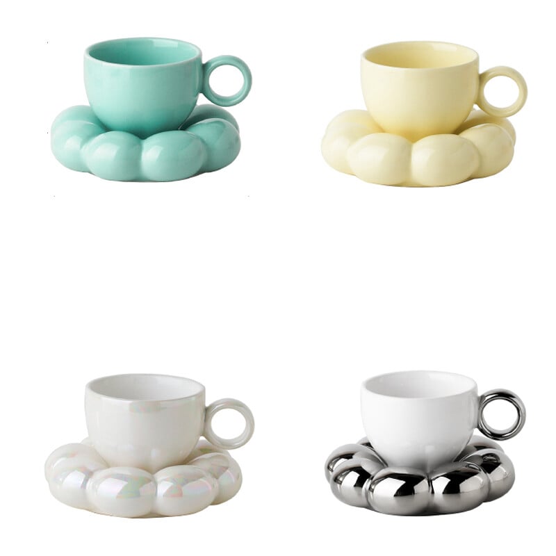 „Pretty Cloud“ keramikinis puodelio ir lėkštės rinkinys „Saulėgrąžų“ serija „Pusryčių arbatos laikas Pieno kavos puodelis“ Namų gėrimas, gimtadienio dovana, 200 ml