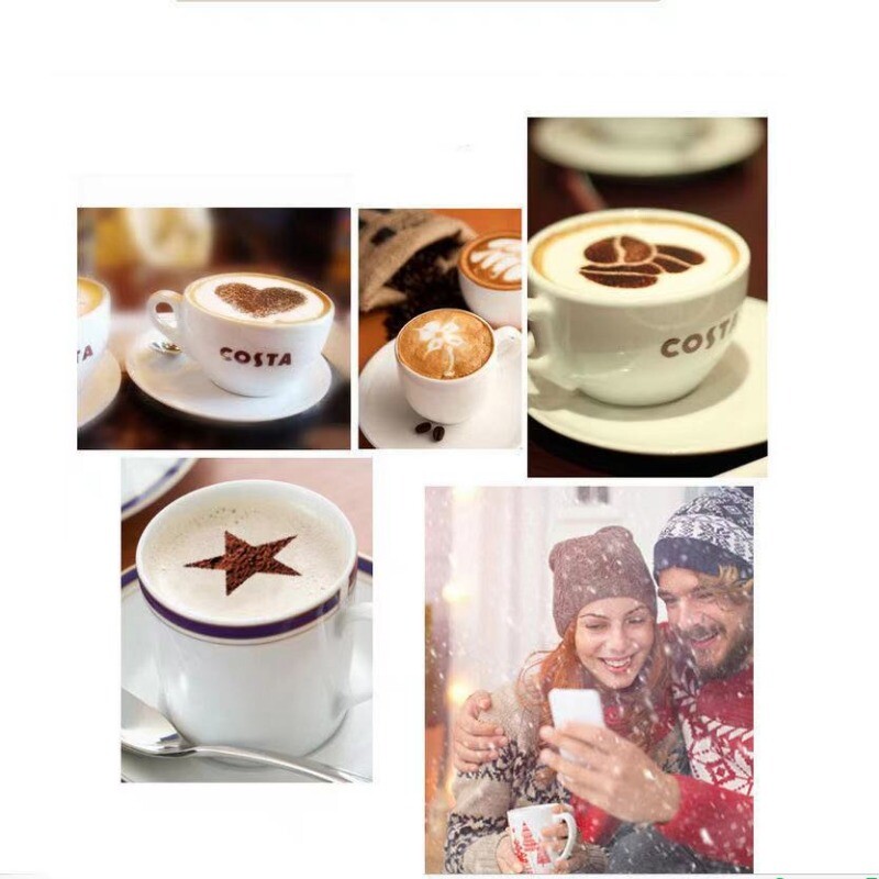 Nerūdijančio plieno kavos pyragaičių girlianda, purškimo įrankiai su storomis Cafe putomis, kavos trafaretas, kavos priedai, purtyklė