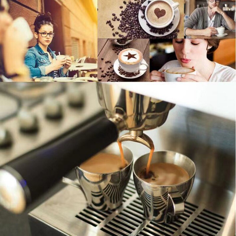 Nerūdijančio plieno kavos pyragaičių girlianda, purškimo įrankiai su storomis Cafe putomis, kavos trafaretas, kavos priedai, purtyklė