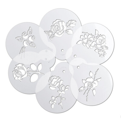 6 vnt Kavos dekoravimo trafaretai Formos rožių purškiamas išgalvotas spausdinimo modelis Pet DIY tortas Kavos putos purškiamas šablonas Kavos priedai