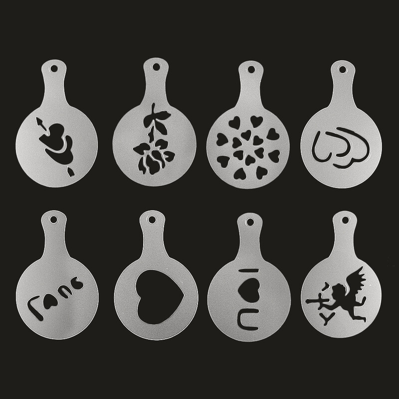 Kavos trafaretai Išgalvoti kavos spausdinimo modeliai Purškiamų putų tortų trafaretai Kavos piešimo kapučino formų kavos trafaretai