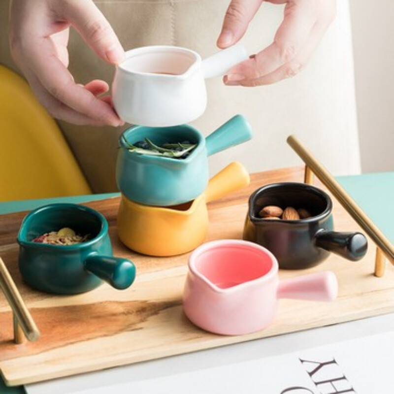 Mini keramikinis pieno puodelis grietinėlės ąsotis Daugiafunkcis prieskonių indas mažas kavos ąsotis acto padažas su rankena