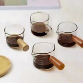 50/75/100 ml Medinės rankenos stiklinis kavos mini pieno puodelis espreso kavos matavimo puodelis dvigubos / vienos burnos virtuvės padažo indo matavimo puodelis
