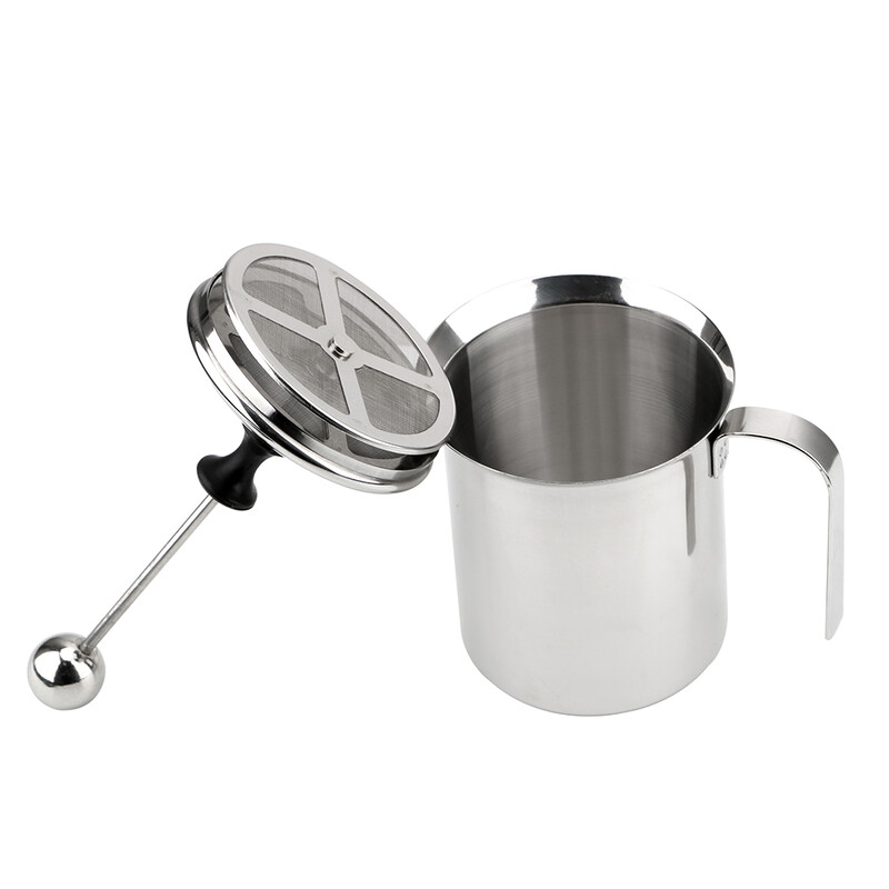 Rankinis pieno putų plakiklis 400/800 ml Pieno putos tinklelis kavos putų plakiklis Kavos maišytuvas nerūdijančio plieno virtuvės įrankiai Dvigubo tinklelio pieno grietinėlės