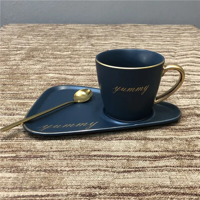 Kohvipiima tee tass kontorihotelli vaba aja tee kinkekarbi tass lusikaga Euroopa luksuslik keraamiline büroo kohvitass telkimine