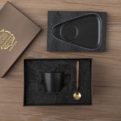 Kohvipiima tee tass kontorihotelli vaba aja tee kinkekarbi tass lusikaga Euroopa luksuslik keraamiline büroo kohvitass telkimine