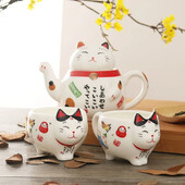 Mielas japonų Lucky Cat porcelianinis arbatos rinkinys Creative Maneki Neko Keraminis arbatos puodelis su sieteliu Lovely Plutus Cat arbatinuko puodelis