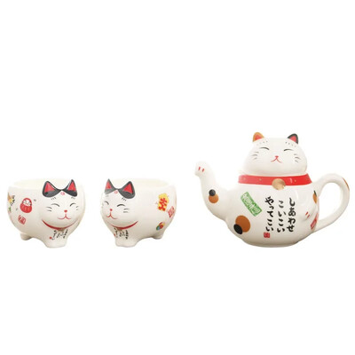Mielas japonų Lucky Cat porcelianinis arbatos rinkinys Creative Maneki Neko Keraminis arbatos puodelis su sieteliu Lovely Plutus Cat arbatinuko puodelis