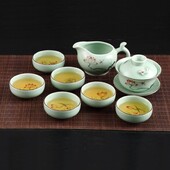 Keraminis kiniškas Kung Fu arbatos indų rinkinys, rankomis dažytas apvalus Celadon Lotus arbatos puodas Koi žuvies dizainas, rankų darbo
