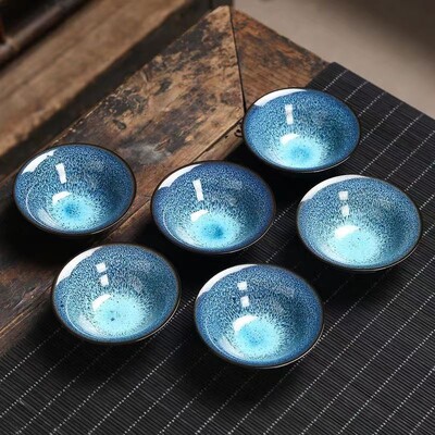 6db/készlet Exquisite Starry Sky Tea Cup Speciális csészék és bögrék Teáscsésze Kerámia bögre Japanese Te Cup Jingdezhen Teáscsészék Tál Puer Cute