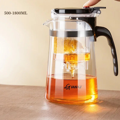 Teapot With Infuser Thickened Glass Θερμαινόμενο Ανθεκτικό Τσαγιού Καφετιέρα με ένα κουμπί φιλτραρίσματος τσαγιού Διαχωρισμός βραστήρας