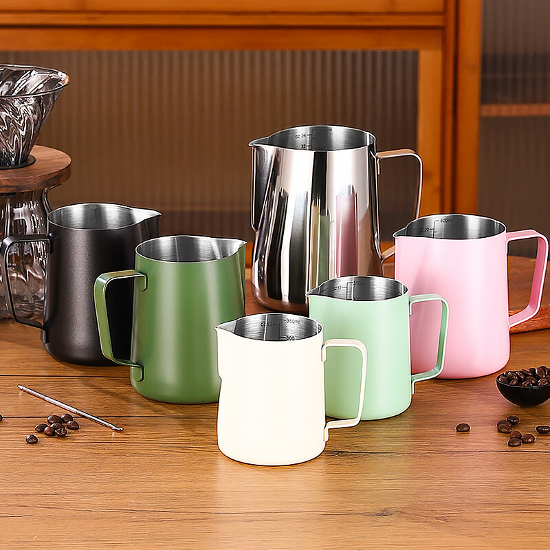 Kavos pieno putų ąsotis Latte Art pieno putos ąsotis Nerūdijančio plieno matavimo ąsotis Espresso Barista įrankis Kavos priedai