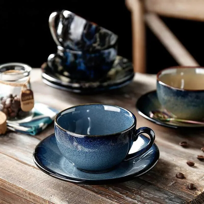 Europos keramikinis latte espreso kavos puodelis su lėkštės rinkiniu Porcelianinis mados krosnies glazūra pieno puodelis Paprasti buitiniai kavinės gėrimai