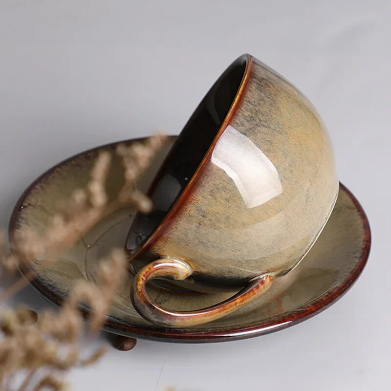 Europos keramikinis latte espreso kavos puodelis su lėkštės rinkiniu Porcelianinis mados krosnies glazūra pieno puodelis Paprasti buitiniai kavinės gėrimai