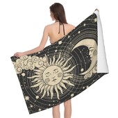 Tarot Sun Moon Witchy Astrology Night psichodelinis vonios rankšluostis greitai džiūstantis paplūdimio rankšluostis, minkštas sugeriantis, skirtas Beach Gym Hotel Spa Sport