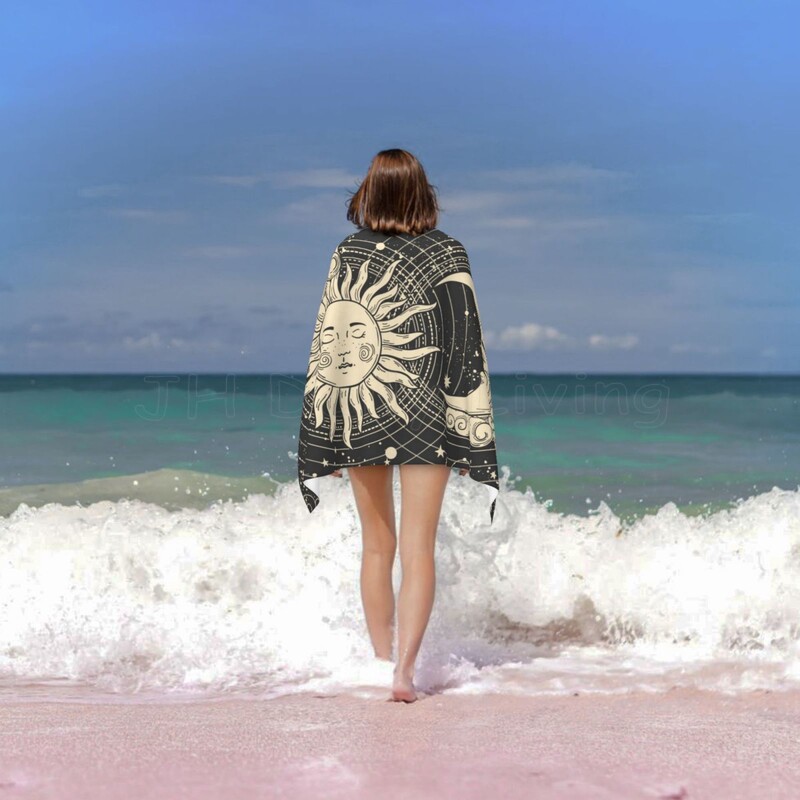 Tarot Sun Moon Witchy Astrology Night psichodelinis vonios rankšluostis greitai džiūstantis paplūdimio rankšluostis, minkštas sugeriantis, skirtas Beach Gym Hotel Spa Sport