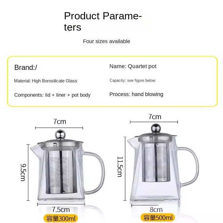Klaasist teekann majapidamises kasutatavate teenõude tee 550/750/950 ml roostevabast terasest infusiooniga, kuumakindla infusiooniga läbipaistev veekeetja