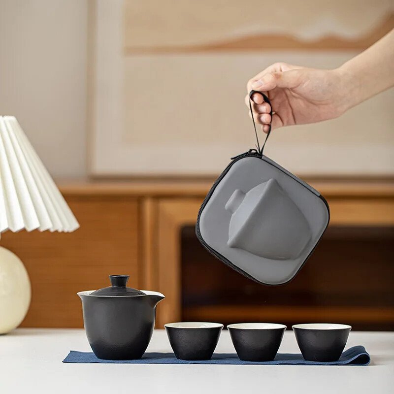 Reisi teekomplekt Kaasaskantav teekannu teetassi komplekt keraamiline komplekt Kung Fu teenõud väljas matkamiseks kaasaskantav kott Hiina tee komplekt 1 kauss 3 tassi