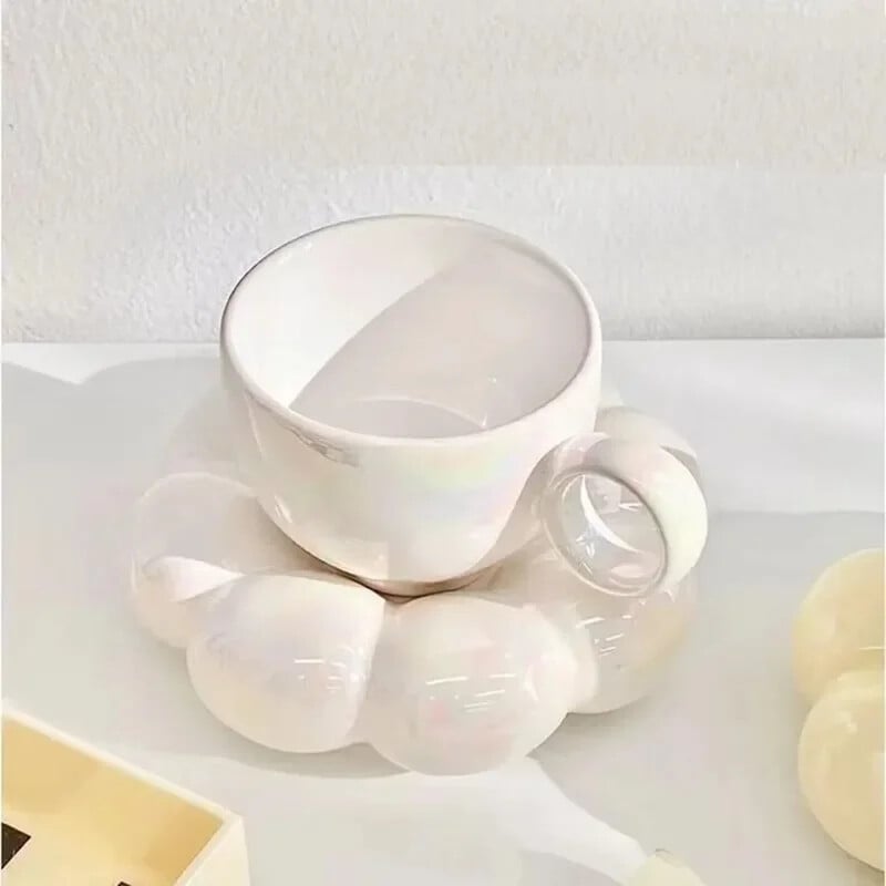 Lihtne päevalille kohvikruusi komplekt Kontor Kodu Macaroon seeria kohvikeraamilised tassid ja alustassid Roosa pärlvalge Creative Cute Cup