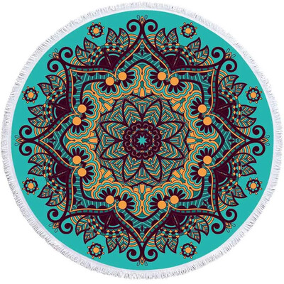 Mandala Prosop de plajă rotund geometric, ciucuri, prosop de baie de duș din microfibră Boemia, pentru copii, adulți, picnic, covoraș de yoga, acoperire bikini