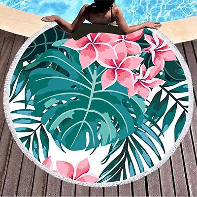 Ümmargune rannarätik Suuremõõtmeline tekk palmilehtedest troopiline stiil Flamingo Prindiga Mikrofiiber suur ümmargune rätik piknikule imav rätik