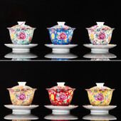 Rankų darbo „Kung Fu Gaiwan“ keramika, rankomis dažyta arbata Tureen arbatos rinkinys Biuro arbatos dubuo su lėkšte Sancai Gai Wan