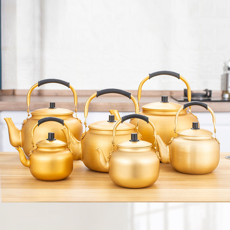 Ceainic din aluminiu auriu de 0,55-3L, ceainic de apă de capacitate mare, ceainic portabil de cafea, cană de ceai în aer liber, ceainic de bucătărie de uz casnic