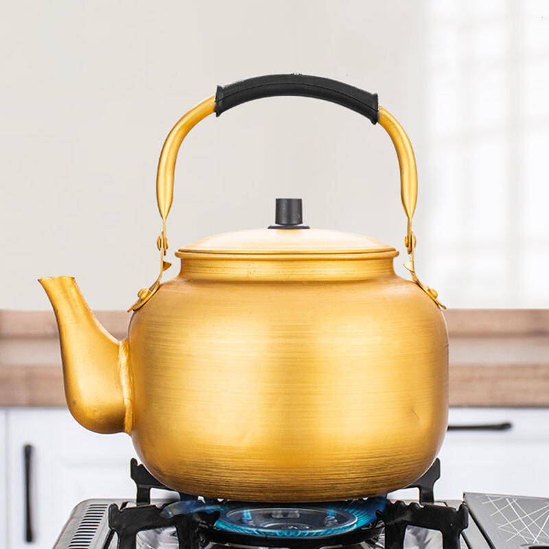 Ceainic din aluminiu auriu de 0,55-3L, ceainic de apă de capacitate mare, ceainic portabil de cafea, cană de ceai în aer liber, ceainic de bucătărie de uz casnic